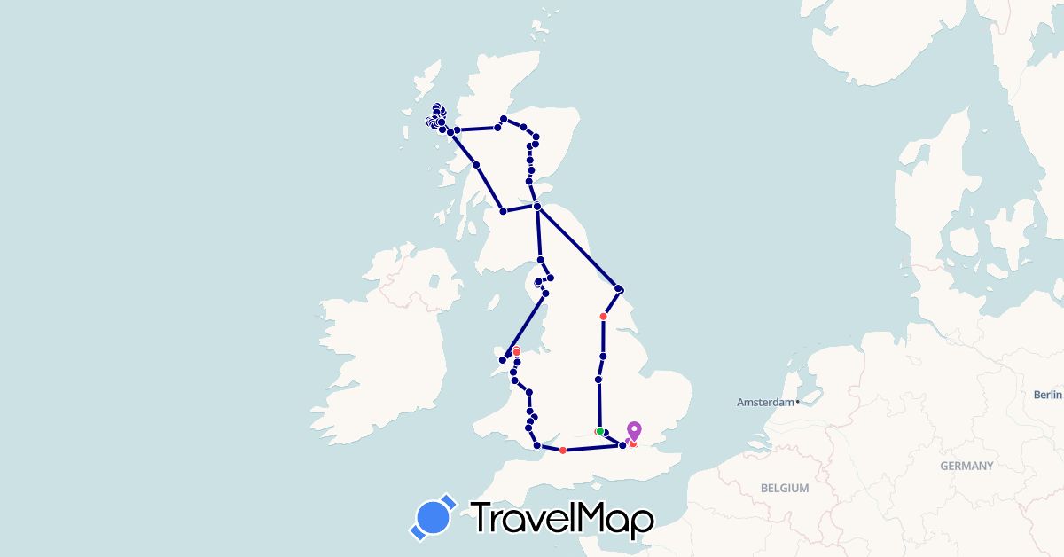 TravelMap itinerary: driving, bus, train, hiking in United Kingdom (Europe)
